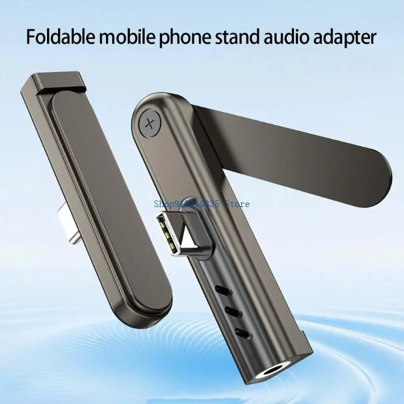  Portable USB C To 3.5mm Sound Adapter With Phone Stand Folding Bracket Function For Music And Calls Black