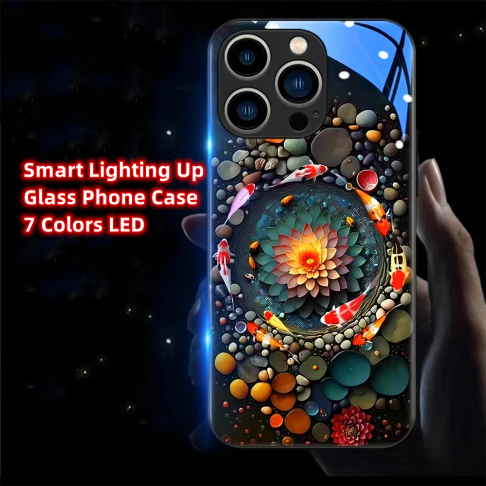 Shining Koi Sound Music Control Led Light Phone Case Glitter Cover For Samsung S24 S23 S22 S21 S20 FE Note 10 20 Plus Ultra A54