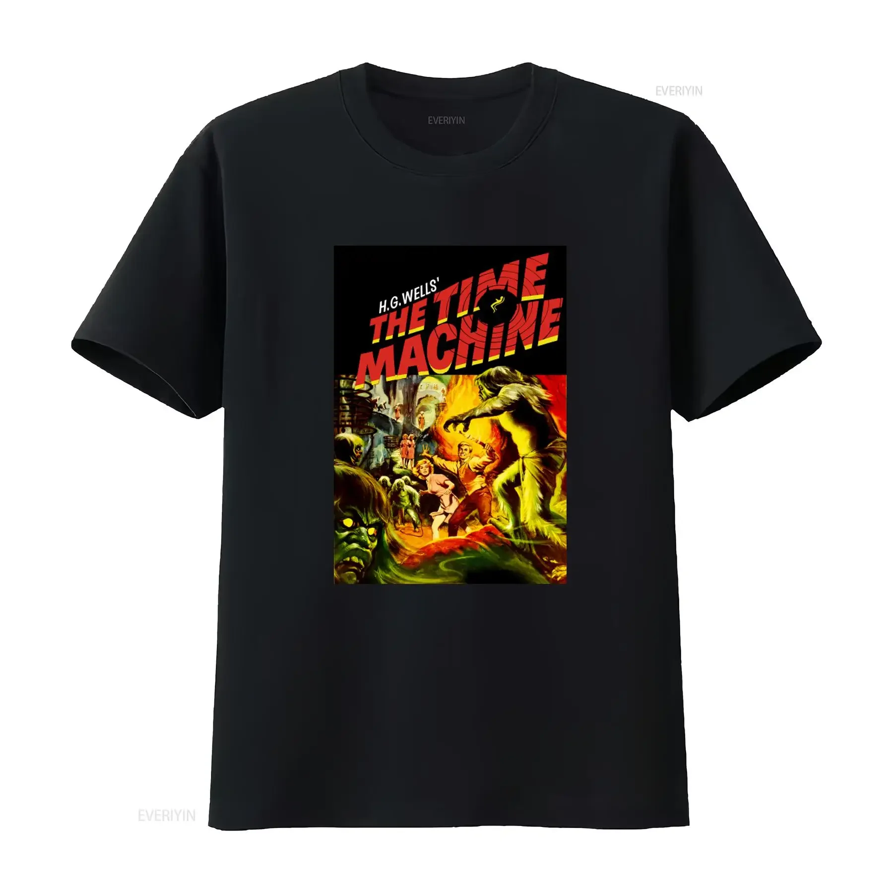 Camiseta com capa de DVD Blu-ray de The Time Machine de HG Wells de 1960, disponível nos tamanhos S, M, L, XL, estilo vintage lavado, streetwear com estampa gráfica.