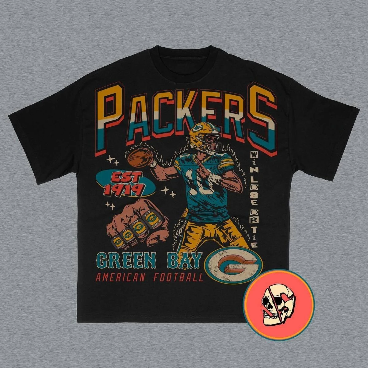 Green Bay Packers American Football Pattern Hip Hop Summer Short Sleeve Cotton T-Shirt Men's and Women's Casual Street Wear