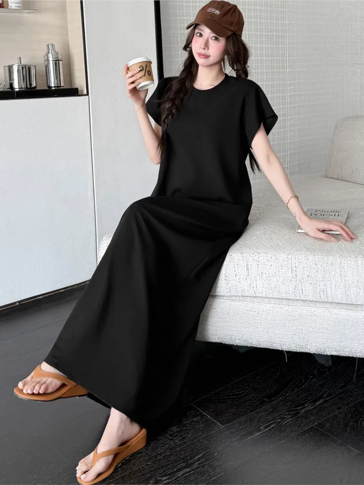 Summer Fashionable Long T-Shirt Dress Women Fashion Loose Ladies Dresses Cap Sleeve Below-Knee Length