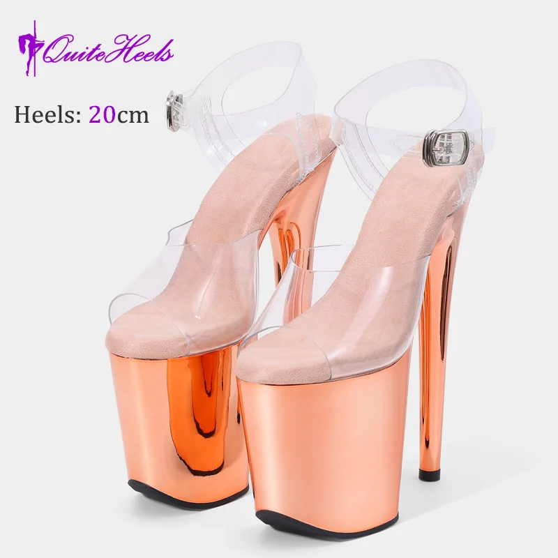 

2025 The latest fashion girls summer sexy 20CM transparent electroplated open-toe sandals pole dancing shoes