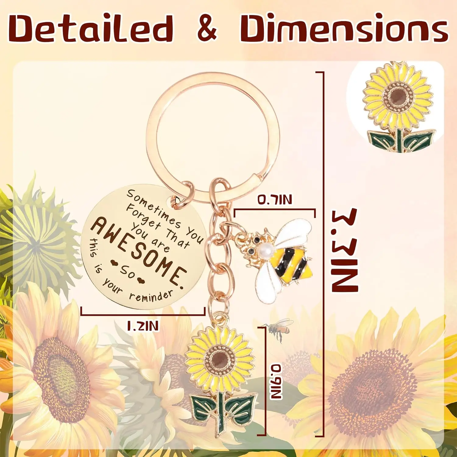 Sunflower Keychains Gifts for Women, Sunflower Key Chain for Women Men Bag Purse Wallet Handbags Backpack