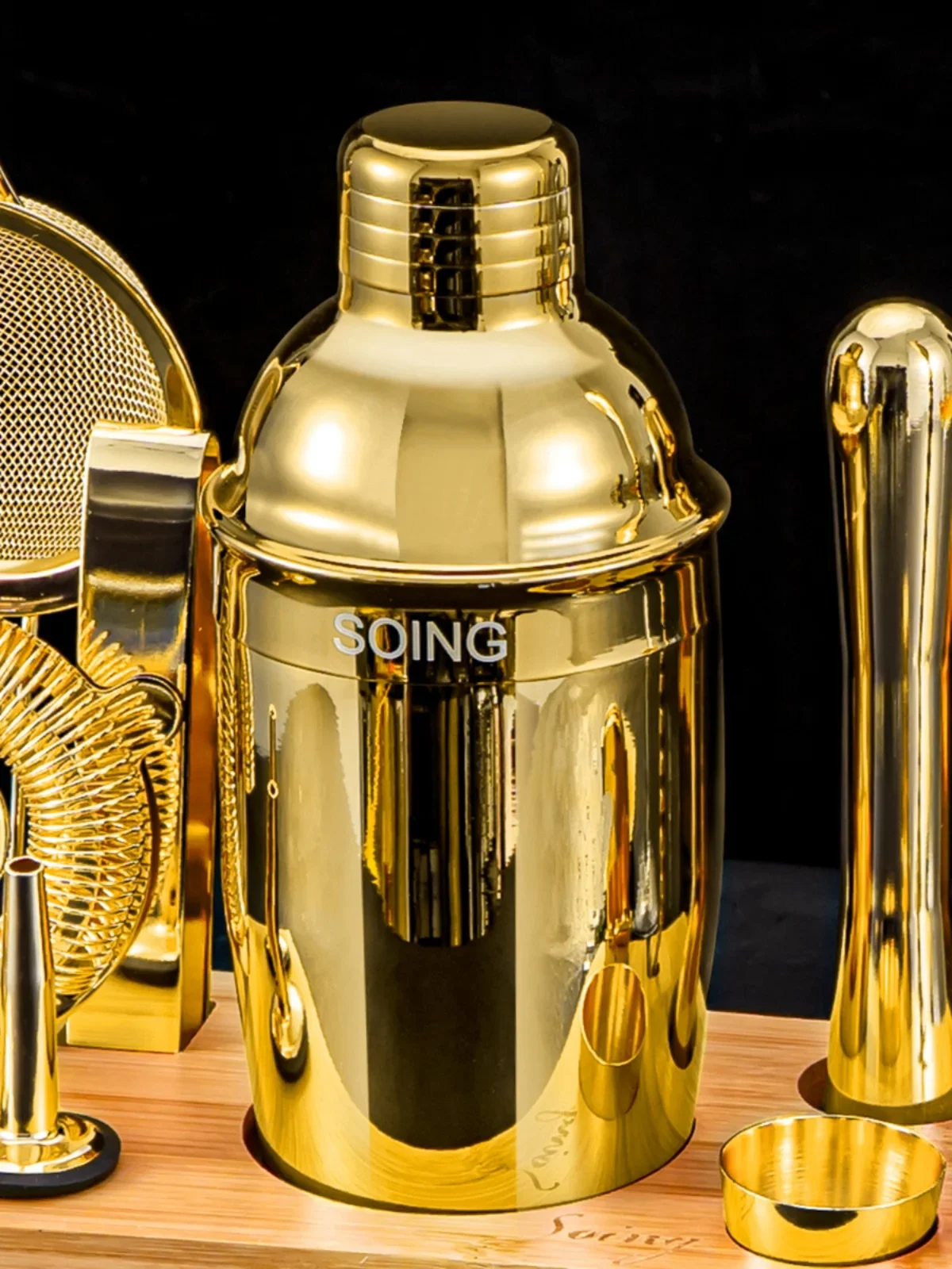 مجموعة نادل SOING 304 وعاء ثلج من الفولاذ المقاوم للصدأ كوب ثلج أمريكي مع إطار خشبي أداة نادل على مستوى الدخول #3