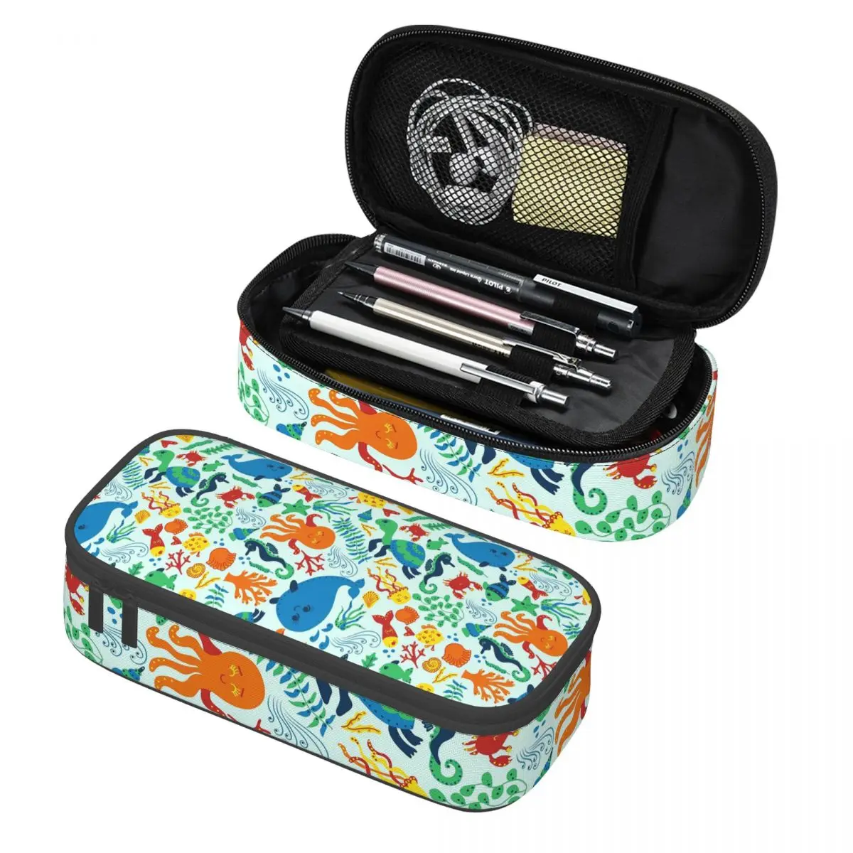 Vibrant Colour Ocean Creature Pencil Cases Pen Holder Storage Stationery Supplies Large Storage Pen Box Pencil Bag for Students