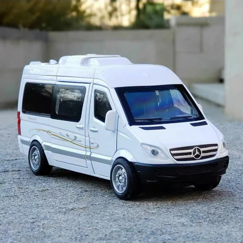 1:32 Mercedes Benz Sprinter MPV Odlewany Model Samochodu Metalowy z Światłem i Dźwiękiem, Napęd Pull Back, Zabawka ze Stopu Metali, Kolekcja na Prezent A410