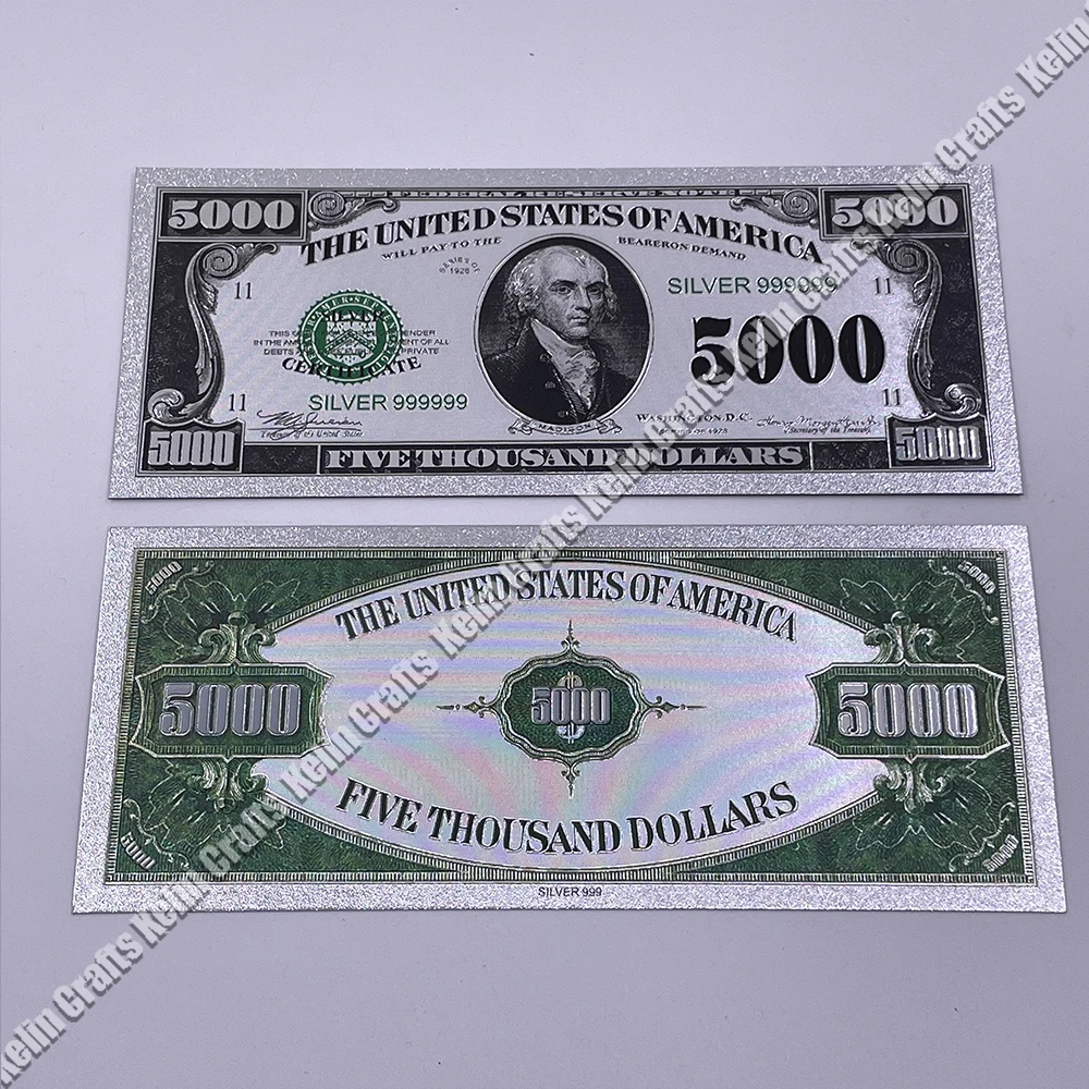 Retail 2 types America Banknote 1000/5000 Dollars silver foil Banknote US craft money in 24K Gold Plated For Collection