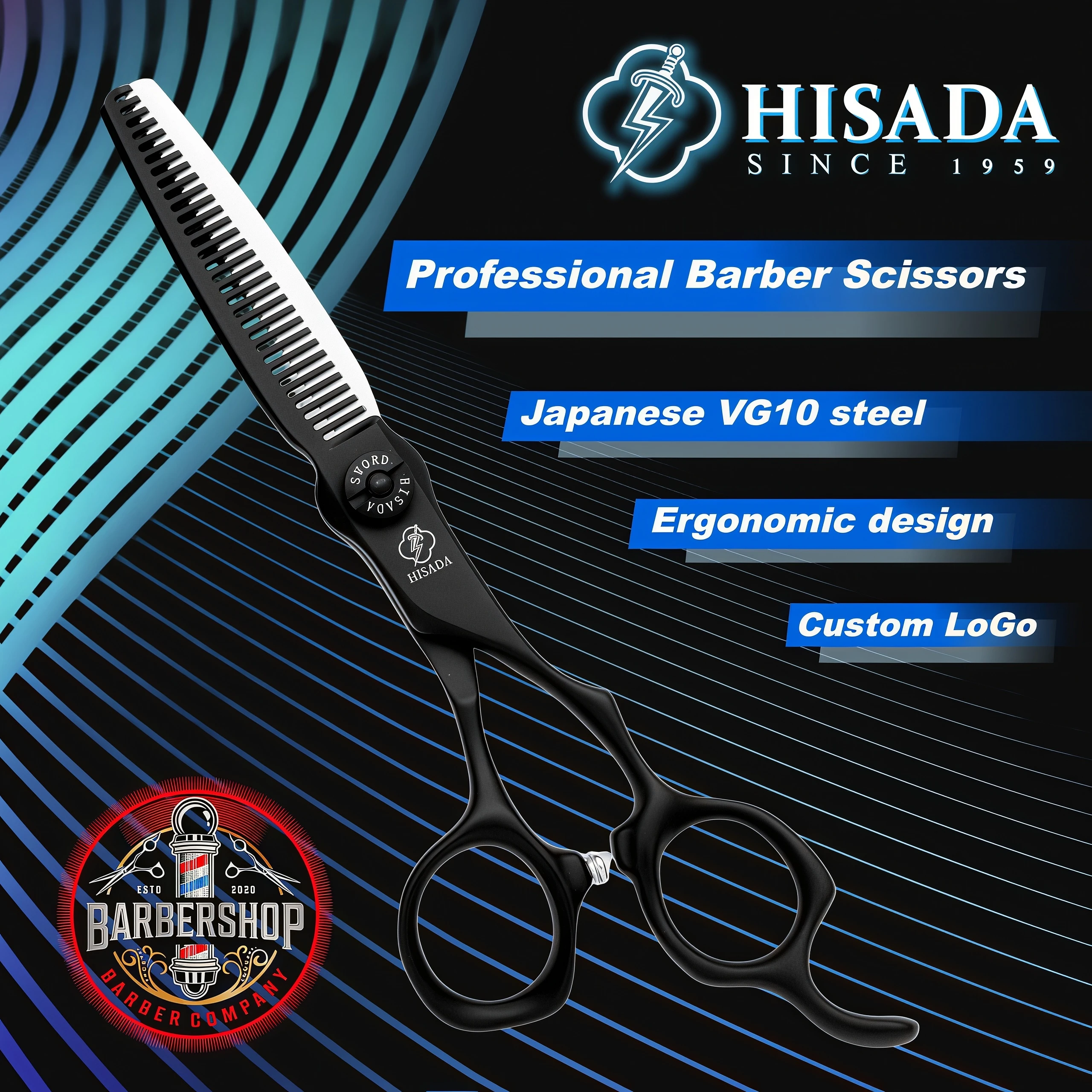 HISADA Hair Thinning Scissors,6.0 inch Professional Barber’s Texturizing Teeth Shears,Matte Black Texturizing barber scissors
