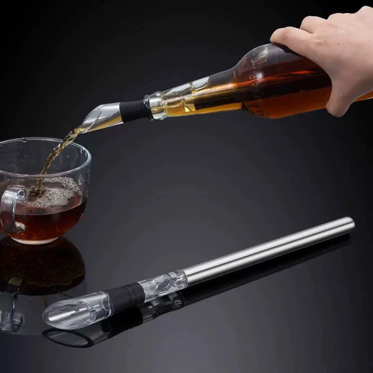 Stainless Steel Wine Chilling Rod 4 in 1 Wine Cooler Stick with Aerator, Drip-Free Pourer & Bottle Stopper for Home Bar Party