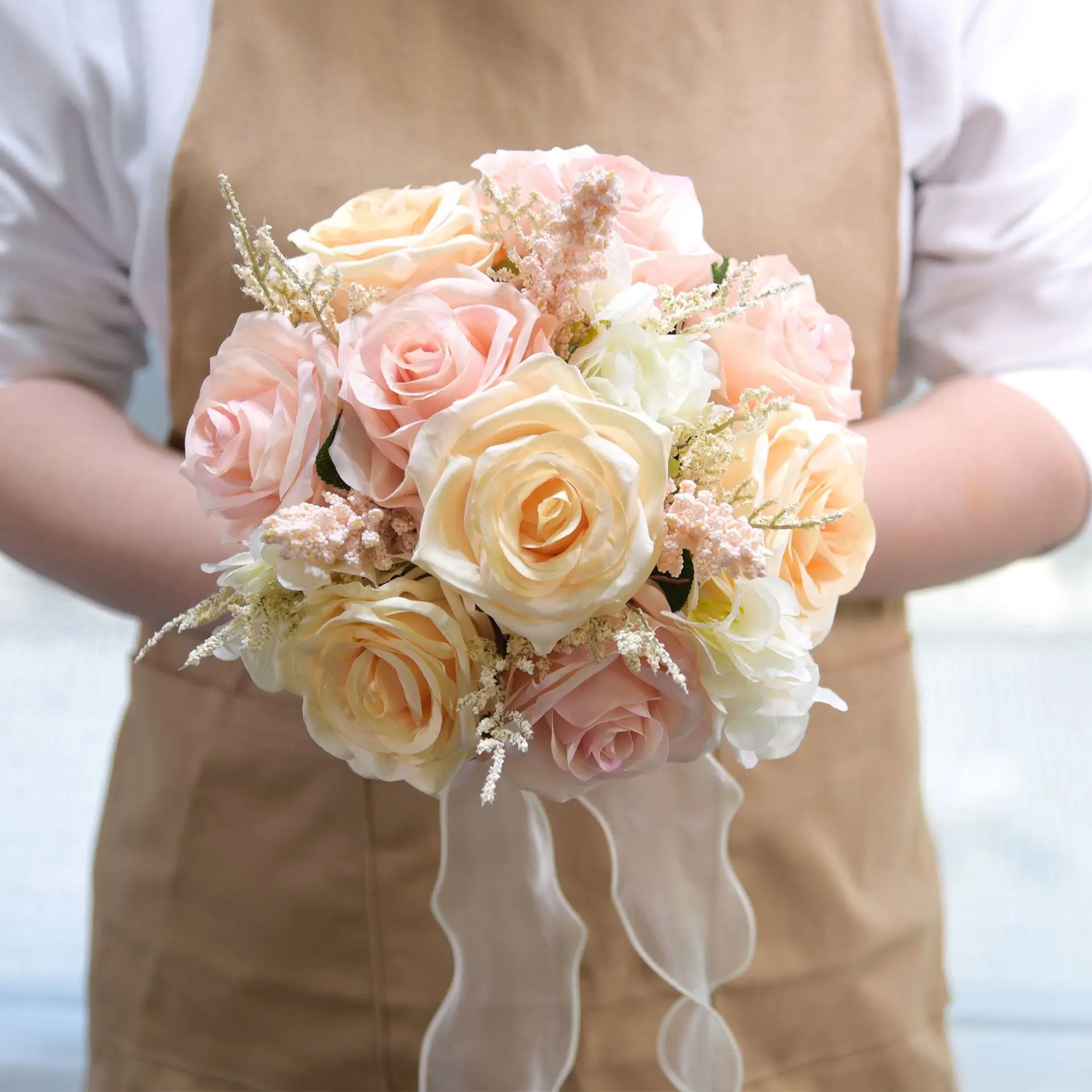 

Vintage Champagne Bouquet Wedding Bride Bridesmaid Holding Artificial Flowers Holiday Party Home Christmas Decoration