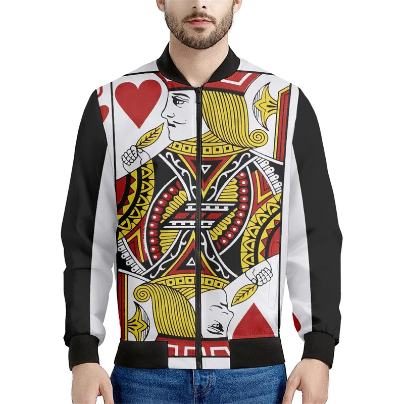 Playing Cards Graphic Jacket For Men Fashion Street 3d Printed Poker Zipper Jackets Casual Loose Coat Zip Up Bomber Sweatshirt