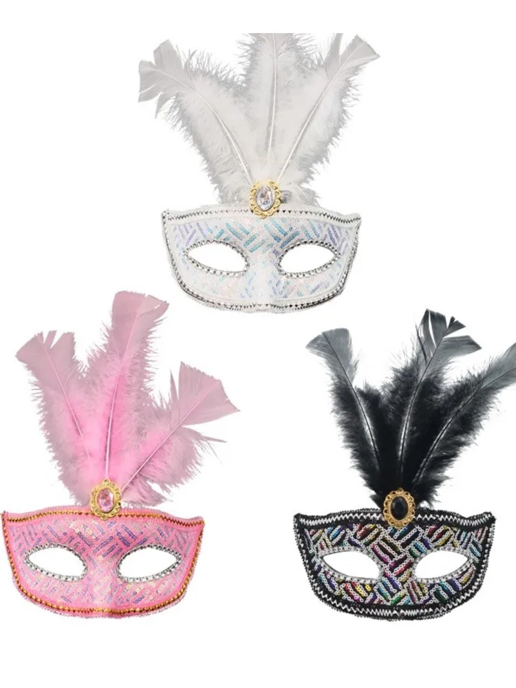 Masque pour les yeux Sexy plume eau diamant gland vénitien mascarade bal Halloween fête déguisement accessoires de déguisement dame masque facial