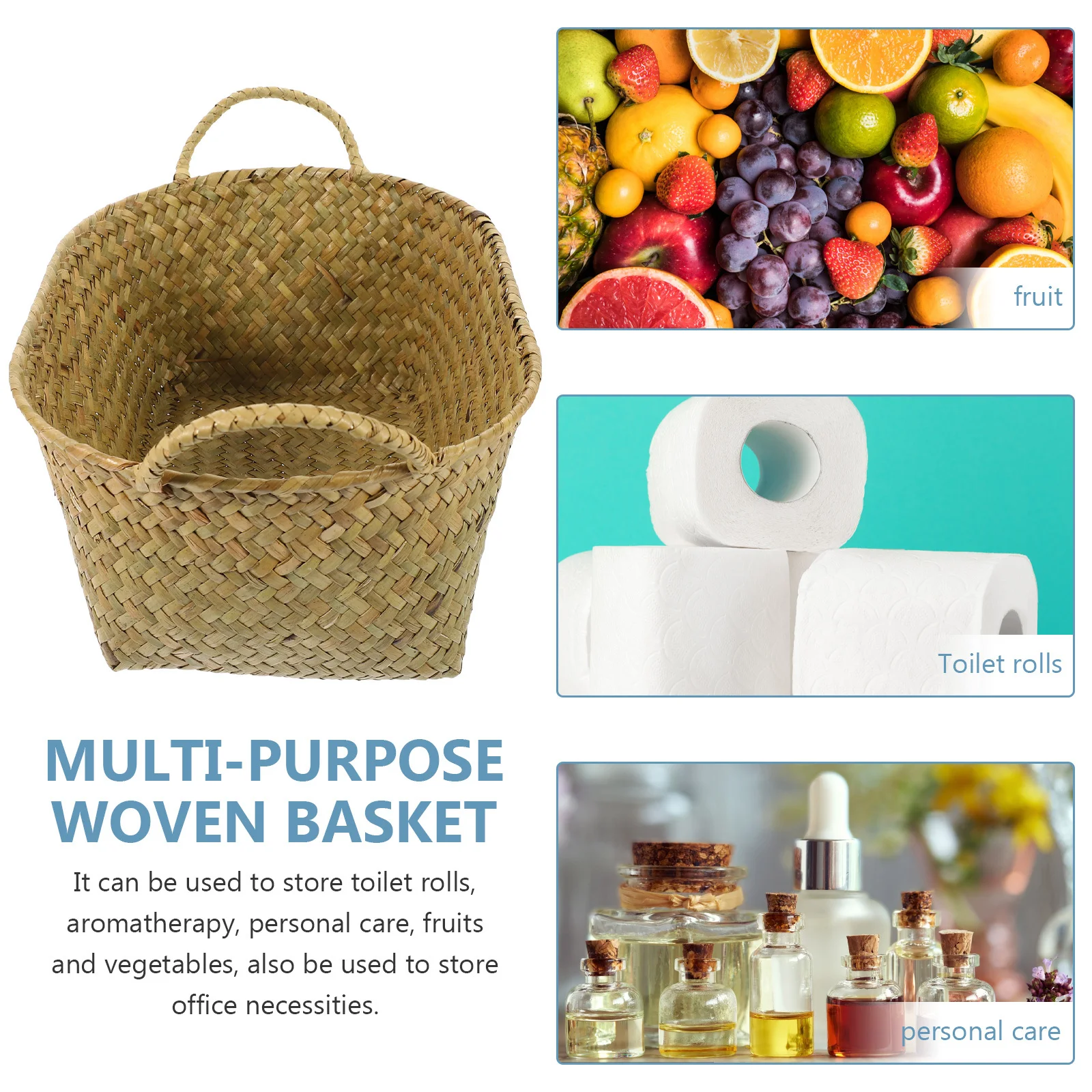 

Grass Woven Basket Exquisite Workmanship Multi-Functional Storage Basket for Household Desktop Cosmetics