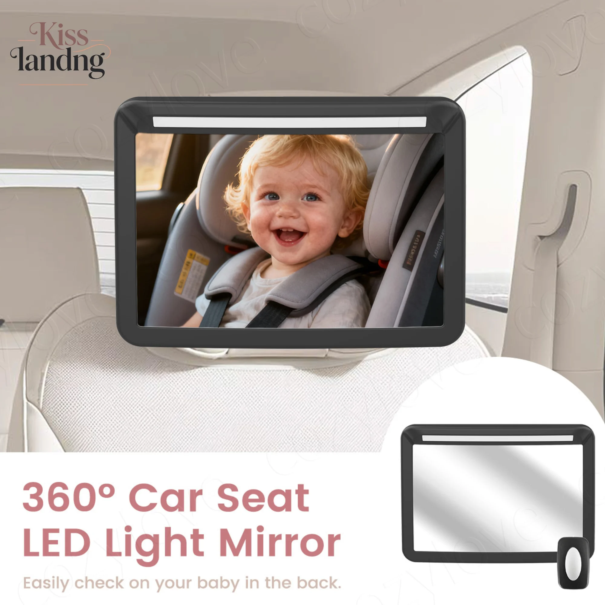 360° Rotatable Baby Car Mirror with LED Light | Shatterproof Backseat Mirror for Rear Facing Infant Car Seat