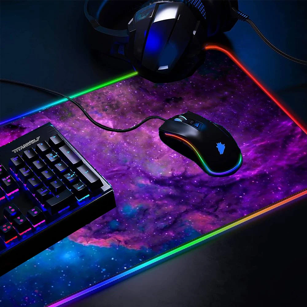 Imagem -02 - Led Starfield Gaming Mouse Pad Rgb Keyboard Extender Laptop Gamer Acessórios Espaço Mousepad Mesa de Suporte 120x60cm