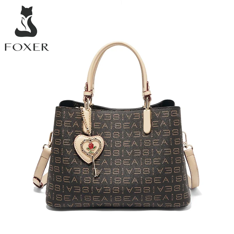 FOXER PVC Leather Big Capacity Handbag Lady Shoulder Crossbody Bag Women High Quality Stylish Tote Elegant Female Messenger Bags