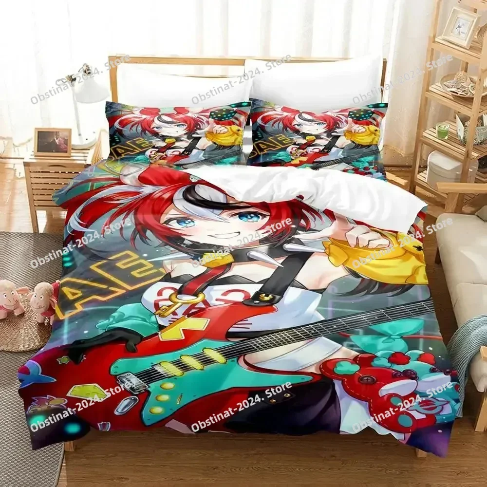 3D Print Hakos Baelz Anime Bedding Set Printed Bed Set With Pillowcase Bed Duvet Cover Soft Single Double Queen Super King Size