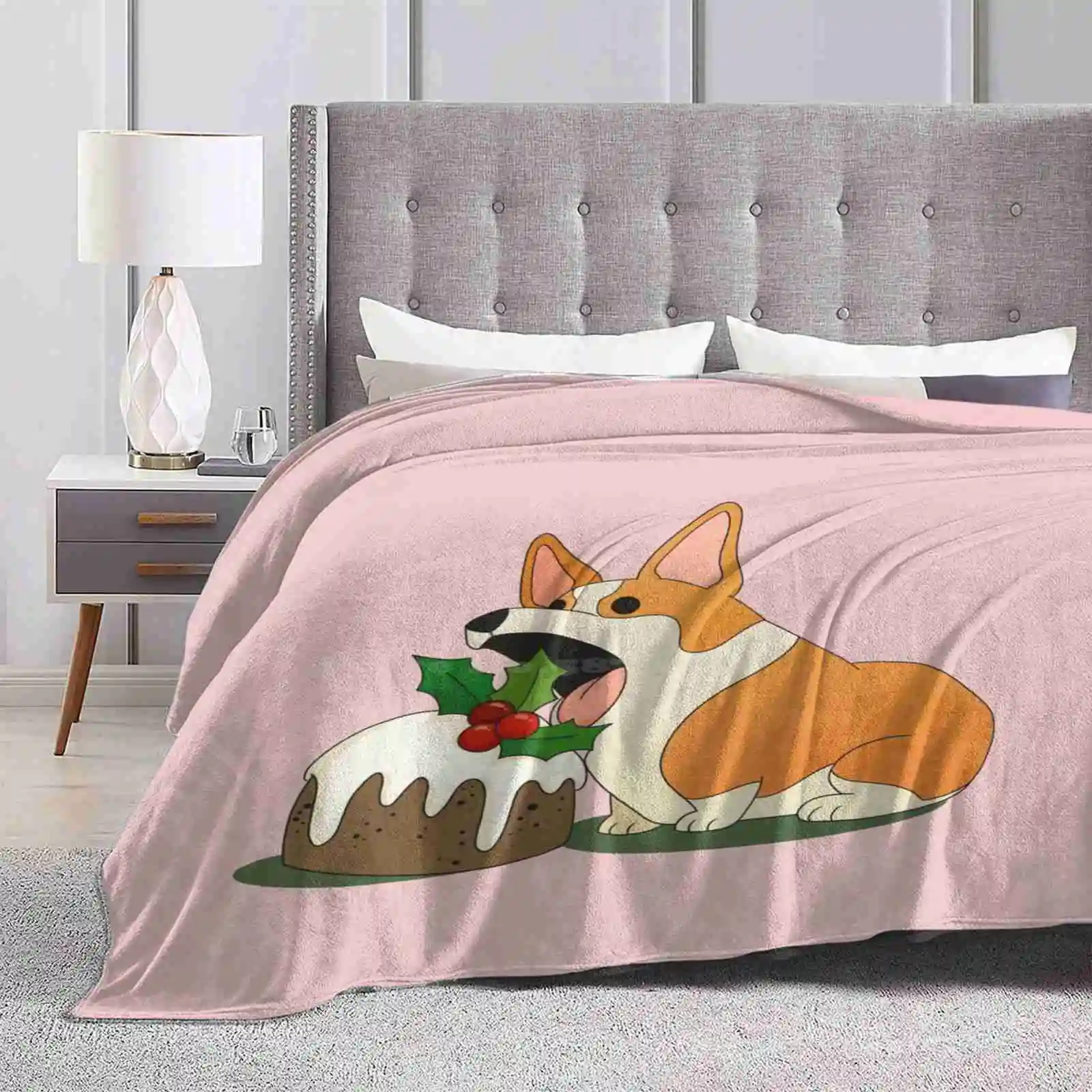 

Christmas Corgi Super Warm Soft Blankets Throw On Sofa/Bed/Travel Corgi Hungry Food Digitalart Puppy Eating Christmascake