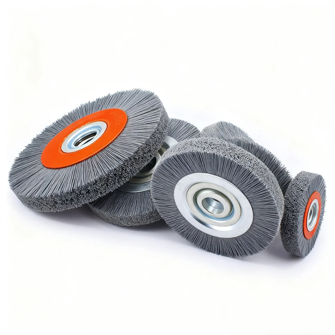 Abrasive Nylon Wheel Brushes Silicon Carbide Wire Angle For Metal Hub Deburring Polishing Rust Removal Grit180~800