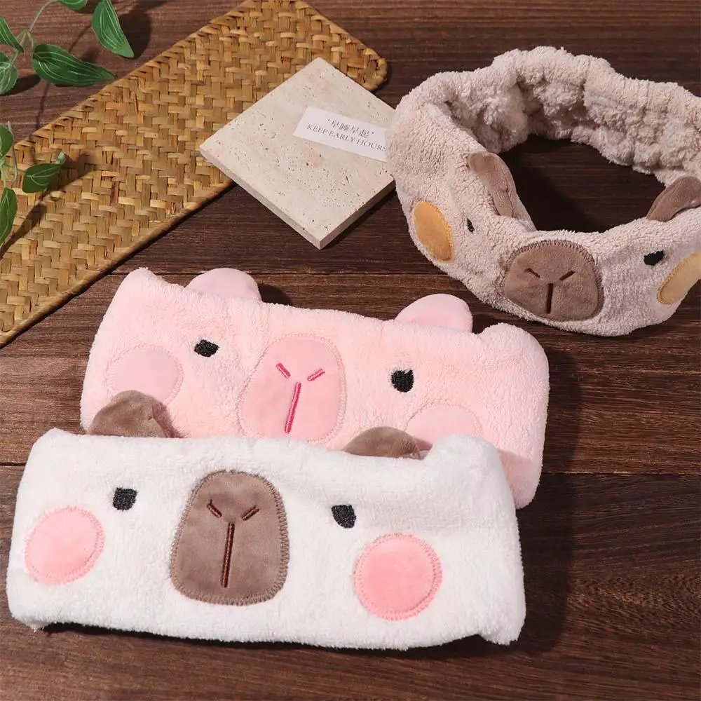 

Headwear Wide-brimmed Capybara Headband Coral Fleece Animal Cartoon Hairband Embroidery Multi-Color Makeup Headband Spa