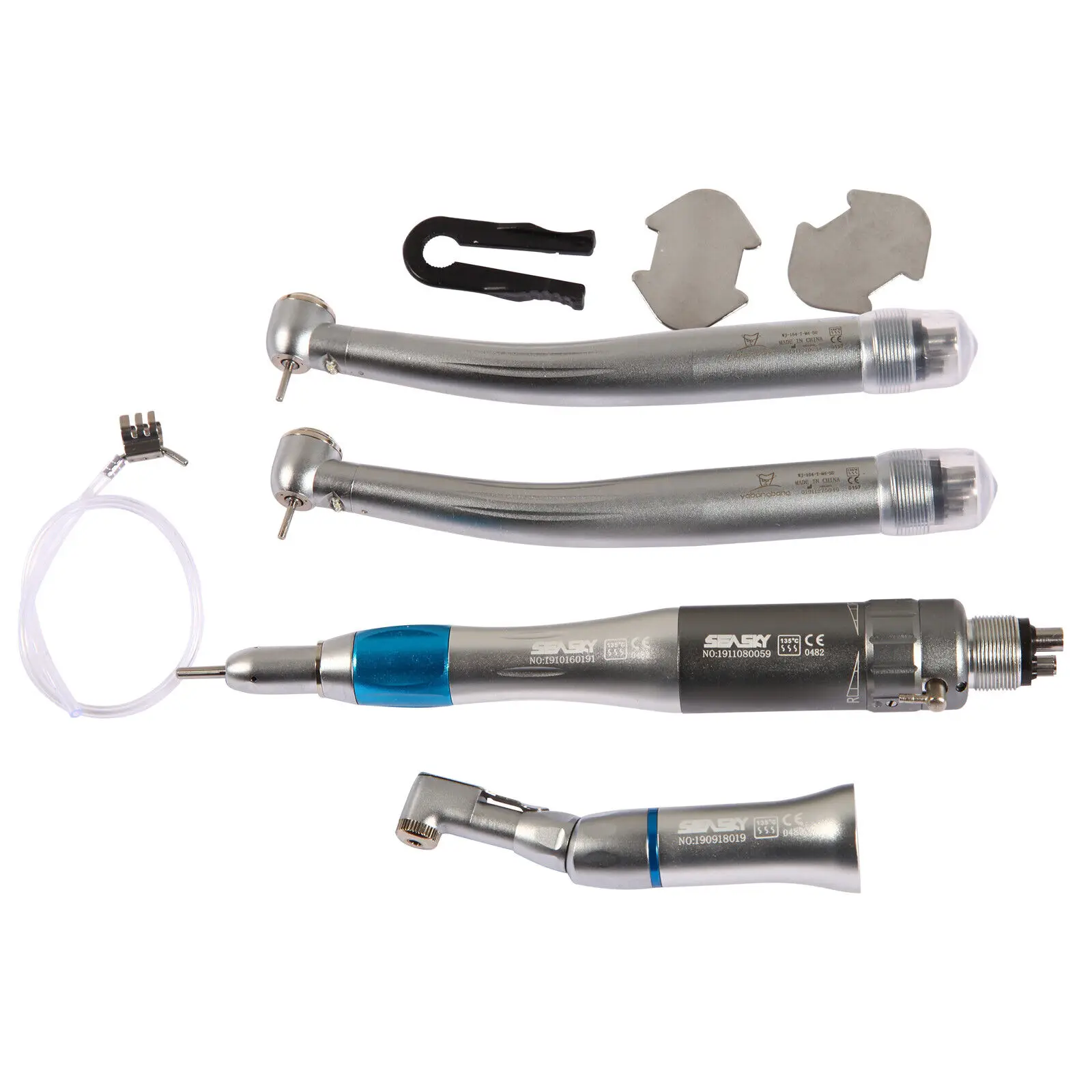 Dental LowSlow Speed Handpiece 2/4Hole Kit Contra Angle & Straight & 2/4H Air Motor & 2pcs High Speed LED Fiber Optic Turbine