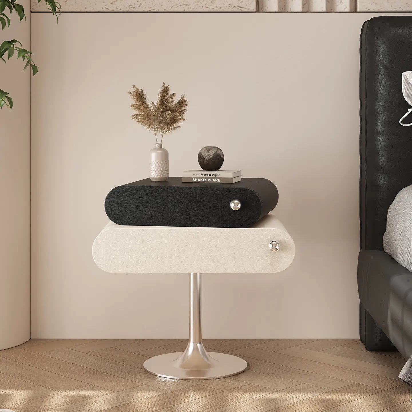 Solid Wood Cream Wind Creative Design Sense Rotatable Bedside Table Modern Light Luxury Bedroom Bedside Locker