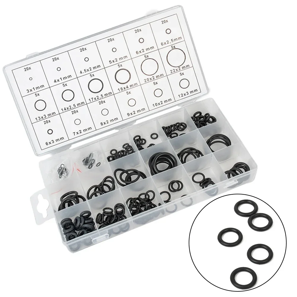 Portable Useful O Ring Gaskets Seal Rubber 18 Sizes 225Pcs Assortment Black Kit Pipe Wear Resistance Hydraulic