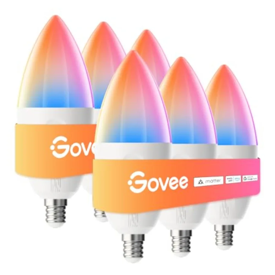 E12 Led Bulb, Smart Light Bulbs Work with Matter, Alexa, Google Assistant, WiFi Candelabra Bulbs 0 Watt Equivalent, RGBWW Color