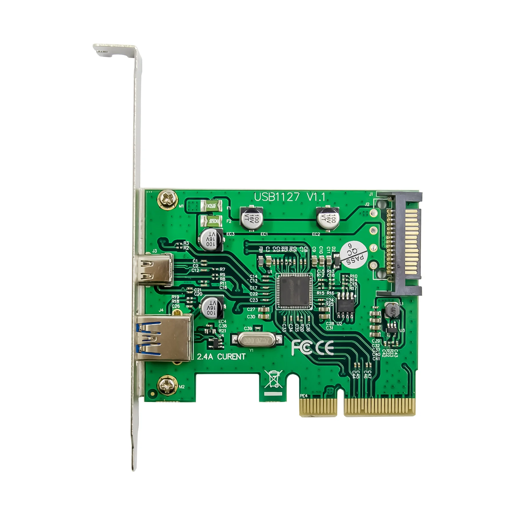 Kartu Ekstensi SUNWEIT ST618 PCIe X4 ASM1142 USB3.1-C+A 2.4A
