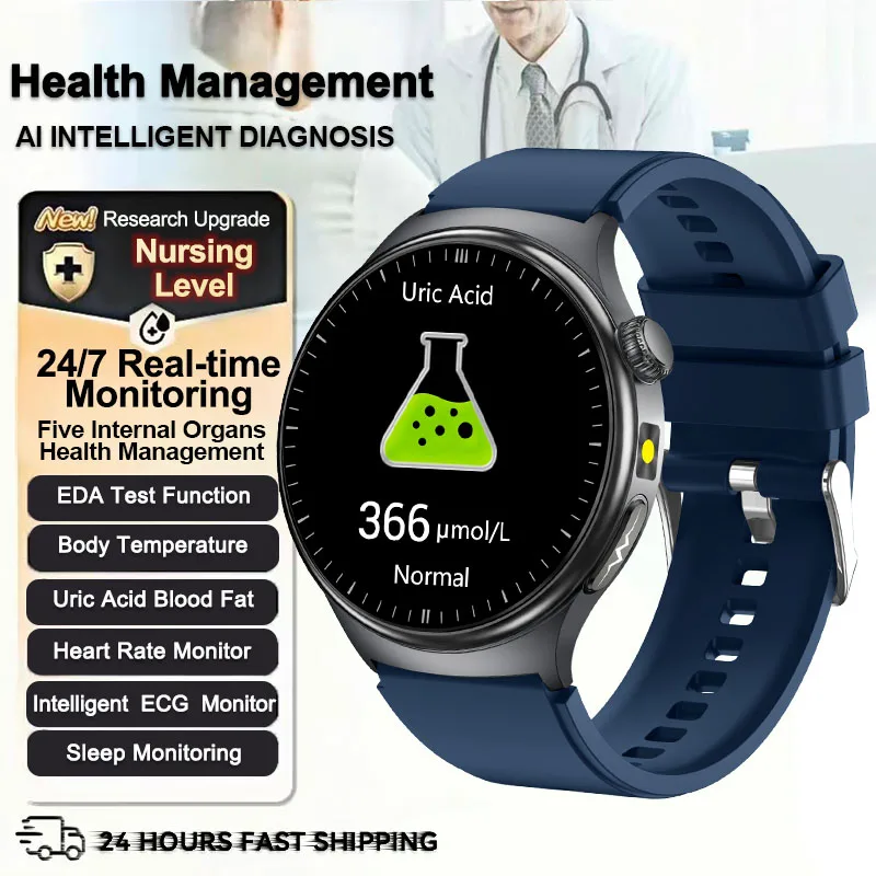 2026 New Upgraded Health Monitoring Uric Acid Blood Pressure Blood Oxygen Heart Health Check Smart Watch ECG smart watches Man image 3