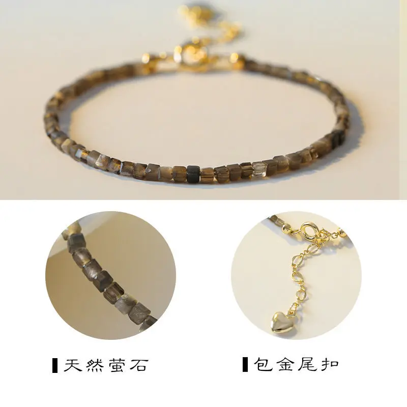 Fortune Wealth Extremely Fine 2Mm Gold Obsidian Bracelet Women's Golden Lucky Beads Superfine Crystal Hand String Niche Ins Gift