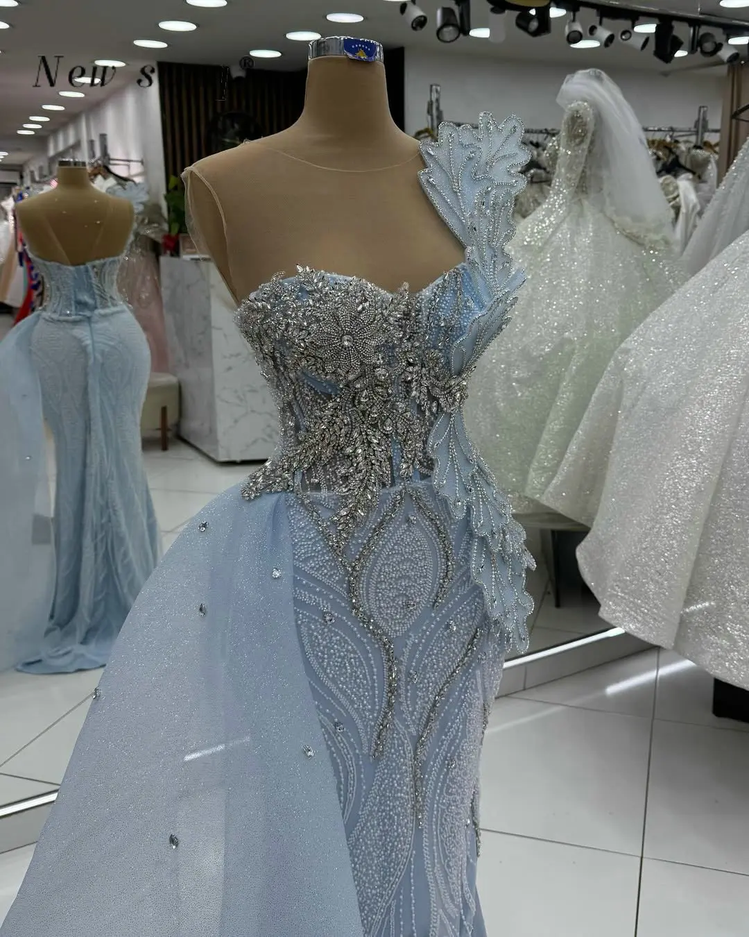 

Небесно-голубые длинные вечерние платья русалки с блестящими серебряными кристаллами, элегантные вечерние женские свадебные платья по индивидуальному заказу 2025