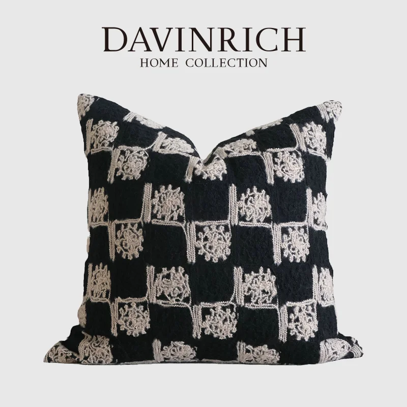 DAVINRICH French Mediaeval Vintage Decorative Cushion Cover Designer Sunflowers Hook Looped Embroidery Pillowcase Chic Home Deco