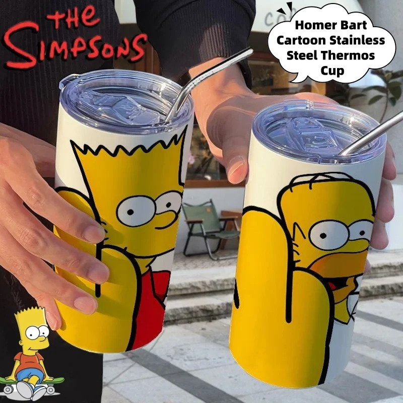 

The Simpsons Homer Bart cartoon high-appearance stainless steel insulated cup, 2D anime peripheral creative straw cup wholesale