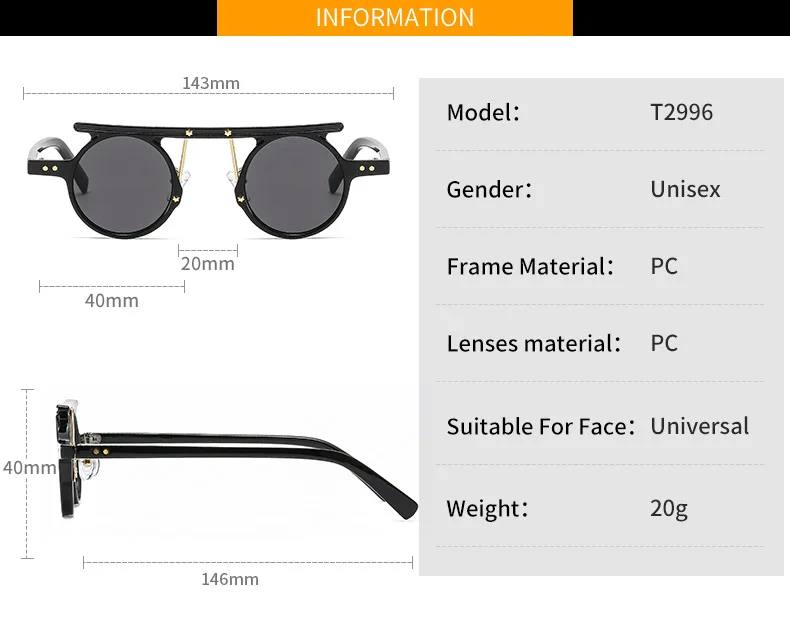 Kacamata Hitam Pria Kacamata Hitam untuk Wanita Kacamata Hitam Gaya Punk Hip-Hop Antik, Cocok untuk Mendaki Gunung, Pariwisata, dan Penggunaan Pantai