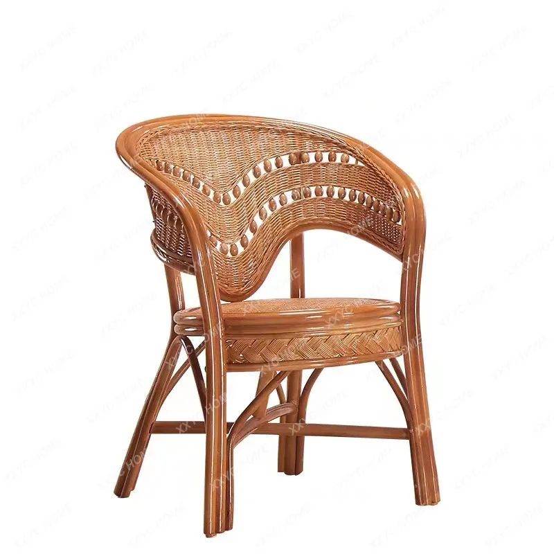 HHhot Sale Rattan Chair Single Backrest Bamboo Chair Living Room Bamboo Woven Natural Rattan Coffee Table