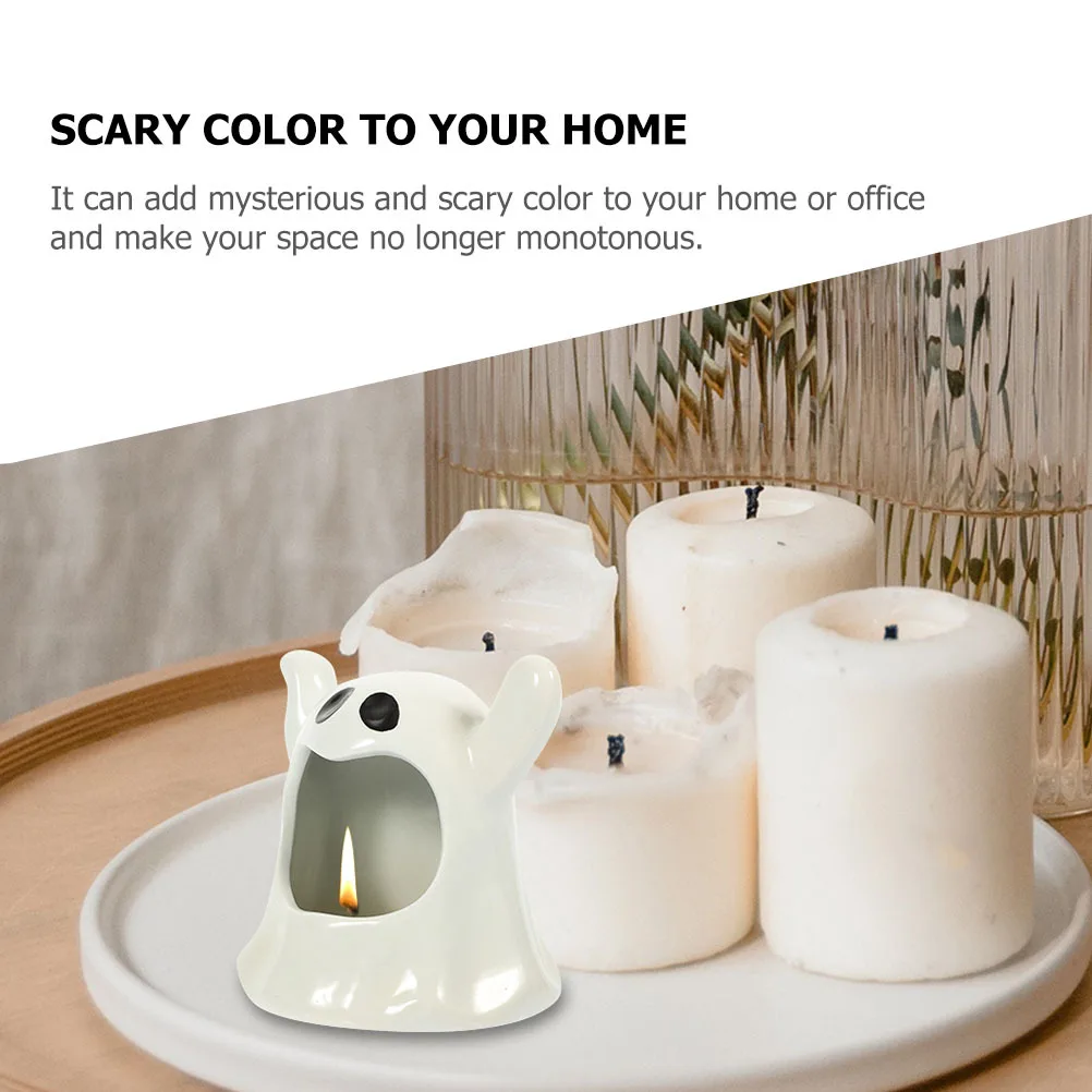 

Ghost Shape Ceramic Holder Halloween Decor Creative Fun Design Sturdy Structure Desktop Tabletop Ornament
