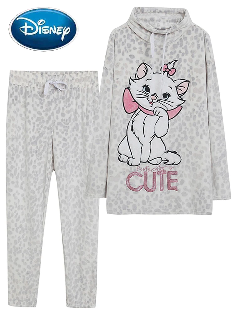 

Disney Marie Cat Cartoon Print Embroidery Cute Women Long Sleeve Turtleneck Fleece Jumper Sweatshirt Tops Pants Trousers 1 Sets