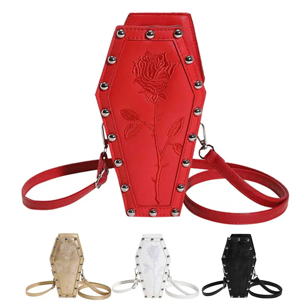 

Women Crossbody Bag Creative PU Shoulder Bag Halloween Handbag Coffin Shape Underarm Bag Phone Bag Make Up Cosmetic Bag
