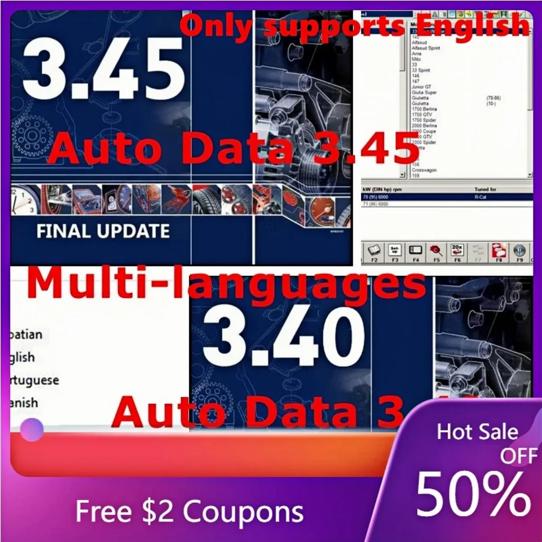 

AutoData 3.45 Только английский AutoData 3.41/3.40 Поддержка нескольких языков с поддержкой информации о техническом обслуживании автомобиля