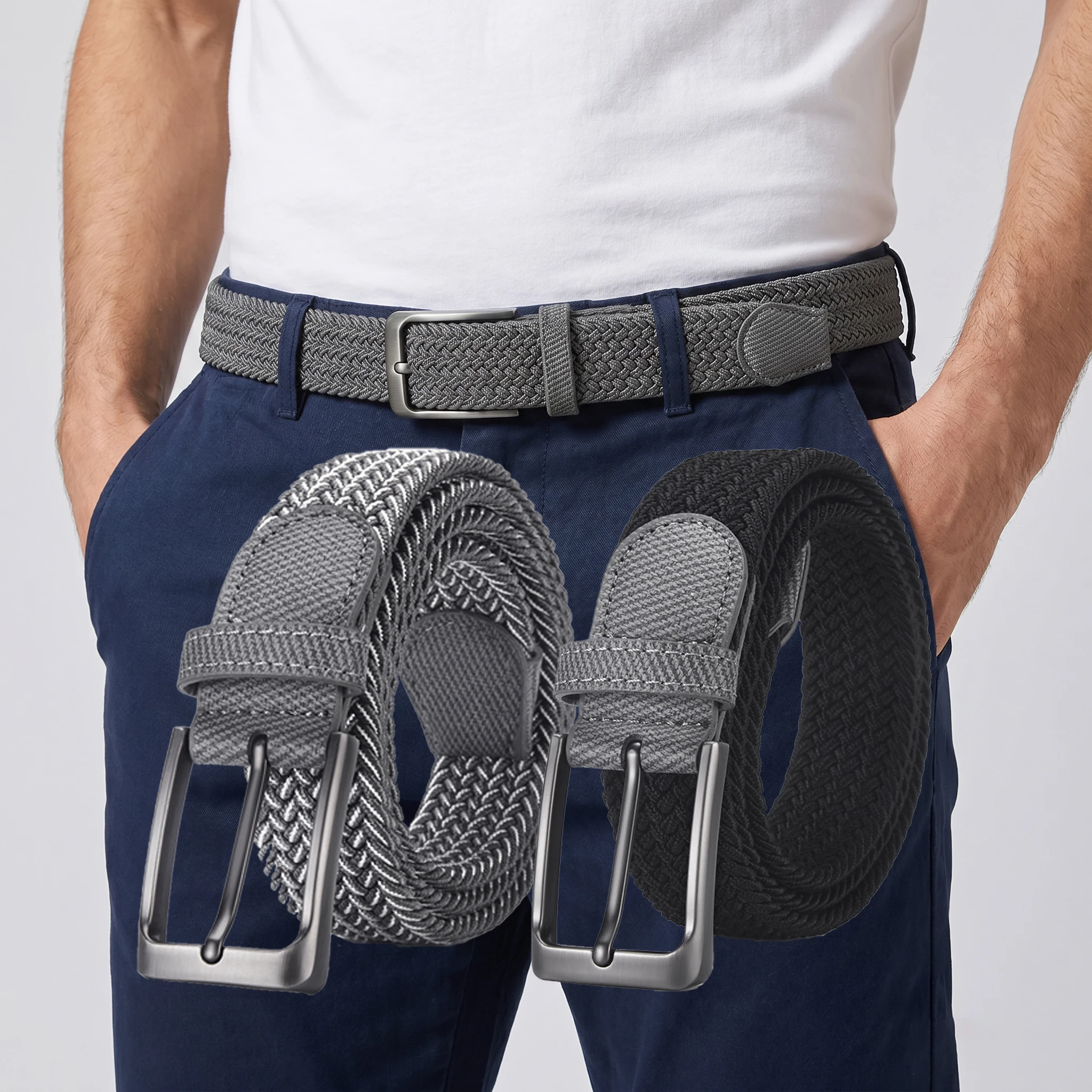 Neuer Modischer Herren Elastischer Gürtel mit Dornschließe Hochwertiger Herren Outdoor Freizeitgürtel Einfaches Herren-Bekleidungszubehör