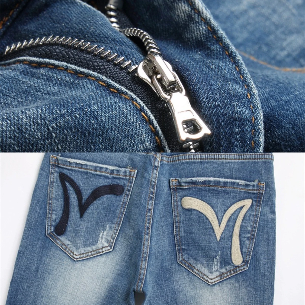 Seagull Appears Pocket Jeans Men Worn Soft Flame Leopard Pattern Pants Hip Hop Popular Slim Fit High Street Pure Cotton Red Ear2