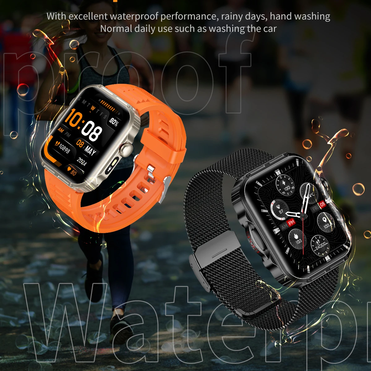 2,02 "Männer Frauen LED Taschenlampe Outdoor Sport Smart Uhr Blue Tooth Anruf Herzfrequenz Musik Wasserdichte Smartwath Stimme Assistent