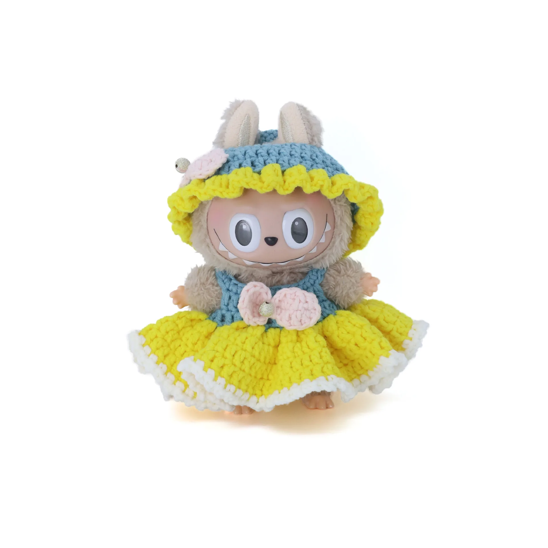 

V1/V3 Labubu Plush Doll Yellow Princess Dress Pleated Skirt Wool Clothes Kits Wool Crochet Hook Pure Handmade Workmanship