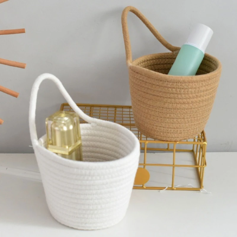 Hand-Woven Cotton Thread Decor Basket Hanging Cosmetics Bag Bird Nest Kitchen Round-Shaped Fruit Vegetable Storage Mesh Bag