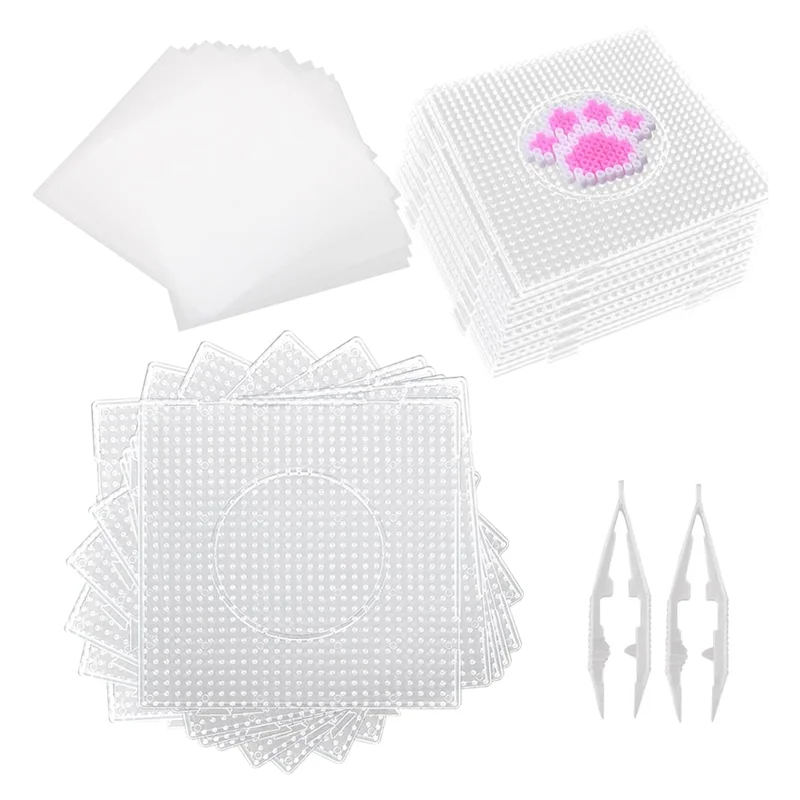 B-T 20 PCS Large Fuse Beads Pegboards Square Plastic Bead Boards 5Mm Clear Fuse Beads Boards Plastic Melty Beads Boards