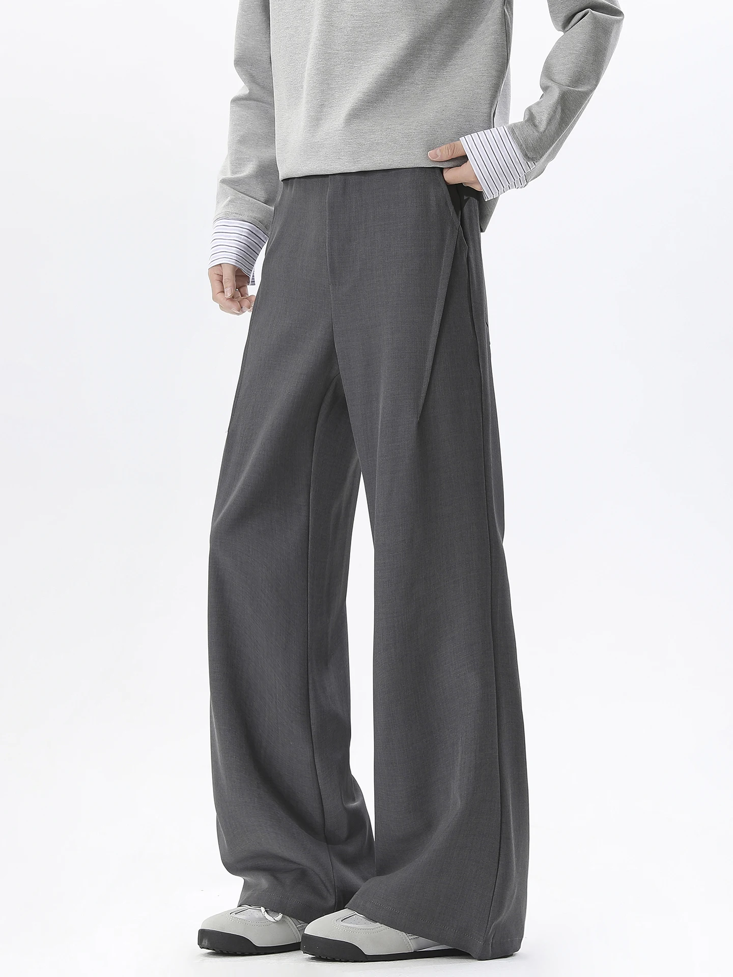 

Busin Casual Wide Leg Pants Men's Slimming Lightweight Folded Hem Trousers BOYUE Premium Sle Versatile Casual Pants