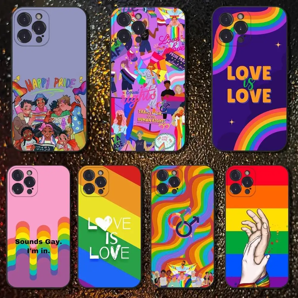 

Gay Lesbian LGBT Rainbow Phone Case For iPhone 6,17,16,15,14,13,12,11 Plus,Pro Max,XS,X,XR,SE,Mini,8,7,Soft Silicone Black Cover