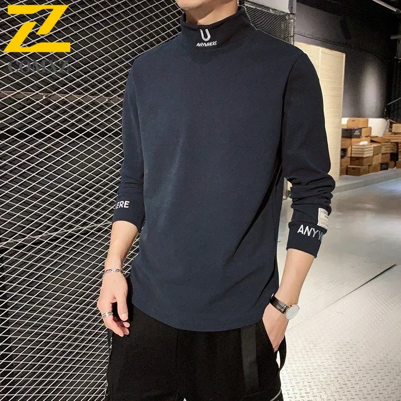 2023 Cashmere T-Shirts Men Long Sleeve Embroidery Letter T Shirt Homme Turtleneck Streetwear Casual T-shirts Male Fashion Tee