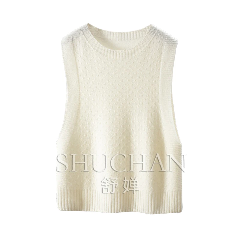

French Rhombus Jacquard Seamless Crew Neck Wool Sweater Vest Women's 87C3 Knit Tank Top Women Fall